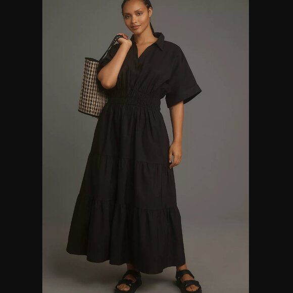 The Somerset Tiered Maxi Dress by Anthropologie: Shirt Dress Edition, Black - Picture 5 of 11